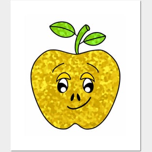 FUNNY Food Cute Golden Delicious Apple Posters and Art